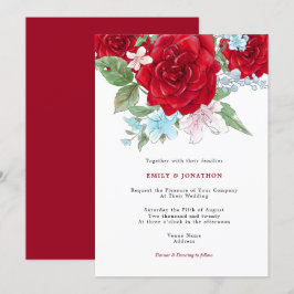 Invitación Elegante Boda de tipografía de rosas rojas florals
