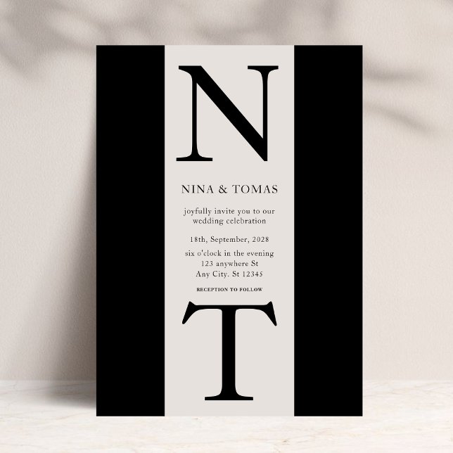 Invitación Elegante Boda de tipografía monográfica clásica ne (Subido por el creador)