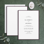 Invitación Elegante Boda de tipografía púrpura y blanca de ci<br><div class="desc">¡Una magnífica tipografía invitación a una boda de verano o otoño! Este bonito y elegante diseño presenta un borde violeta de ciruela alrededor de una invitación blanca, con tipografía moderna. Un diseño sencillo y minimalista. Muchas gracias por apoyar a nuestra pequeña empresa, ¡realmente lo apreciamos! Estamos tan contentos de que...</div>