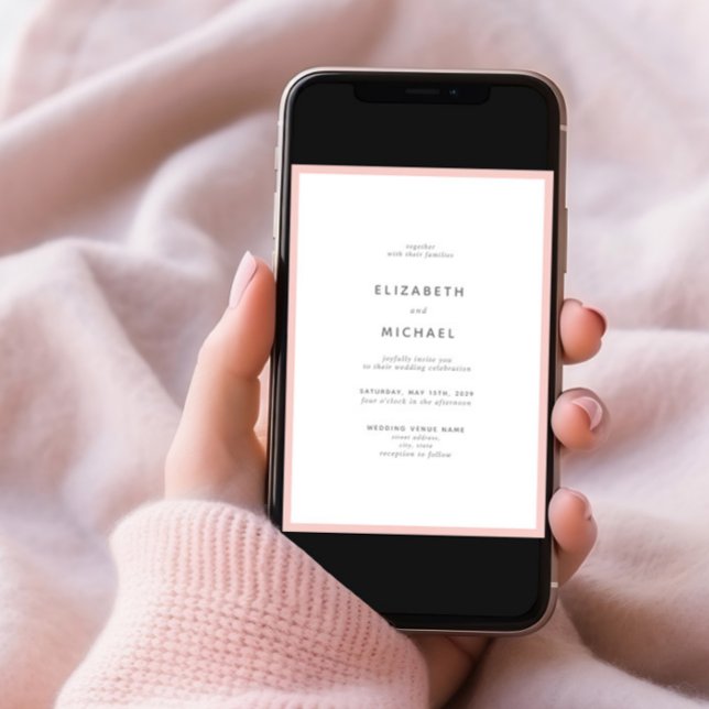 Invitación Elegante Boda de tipografía rosa y blanca de Rubor (Subido por el creador)