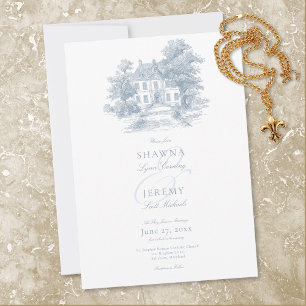 Invitación Elegante boda de toile azul polvoriento en un seño