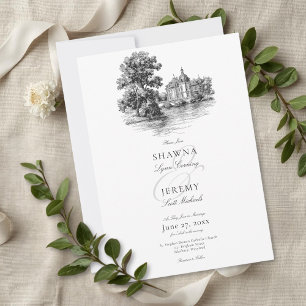 Invitación Elegante Boda de Toile en Blanco y Negro en un Man