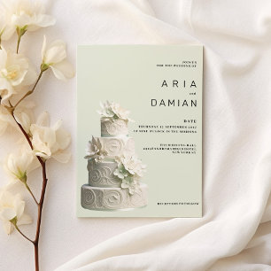 Invitación Elegante Boda de torta floral blanca y verde de me