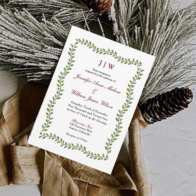 Invitación Elegante boda de vacaciones de borde hueco (Subido por el creador)