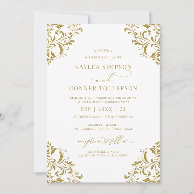 Invitación Elegante Boda de vacaciones de invierno de oro (Anverso)