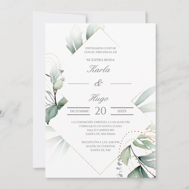 Invitación Elegante boda de vegetación (Anverso)