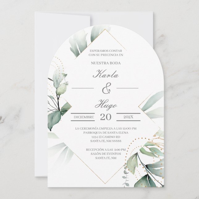Invitación Elegante boda de vegetación (Anverso)