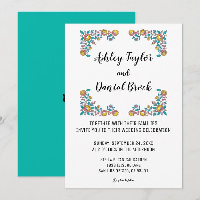 Invitación Elegante Boda de vegetación botánica floral (Anverso / Reverso)