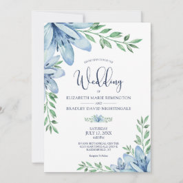Invitación Elegante Boda de vegetación floral azul florece