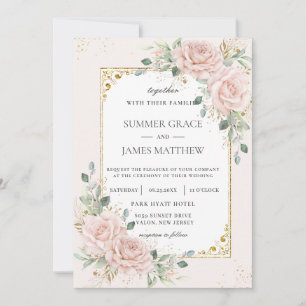 Invitación Elegante Boda de vegetación floral de rosas rosada
