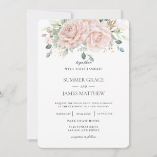 Invitación Elegante Boda de vegetación floral de rosas rosada