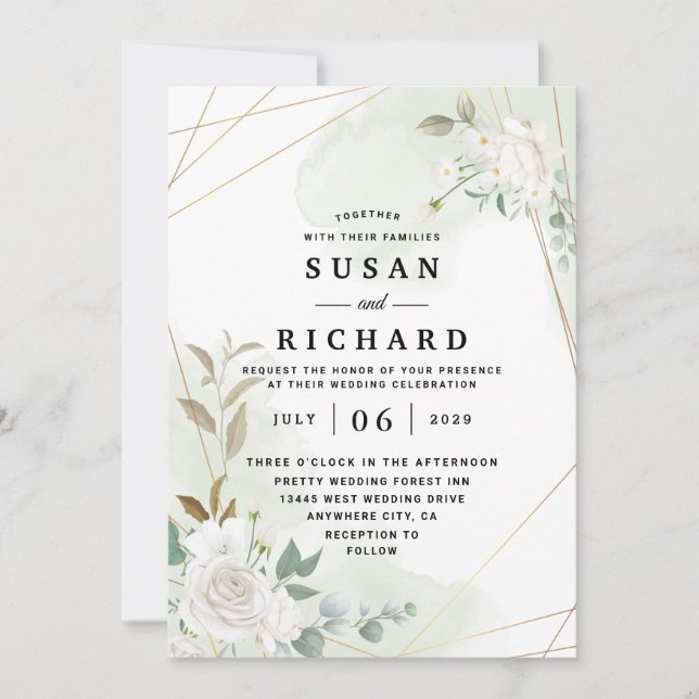 Invitación Elegante Boda de vegetación floral geométrica Gold (Anverso)