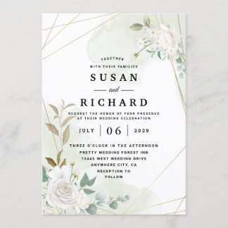 Invitación Elegante Boda de vegetación floral geométrica Gold
