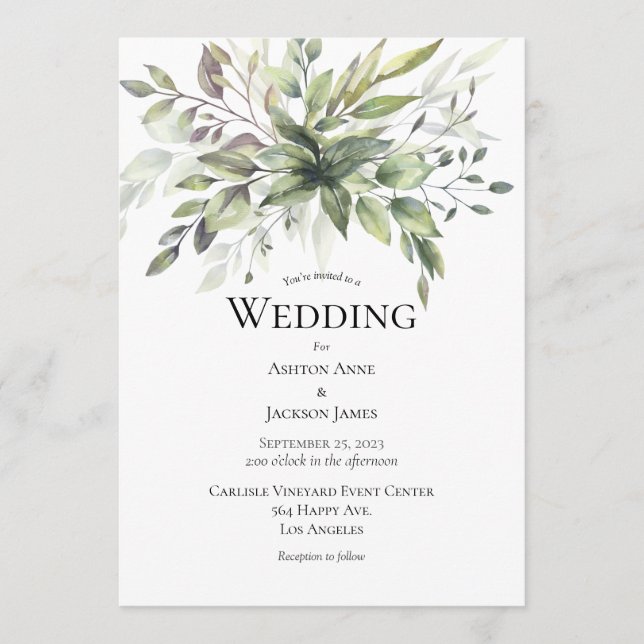 Invitación Elegante Boda de vegetación rústica (Anverso)