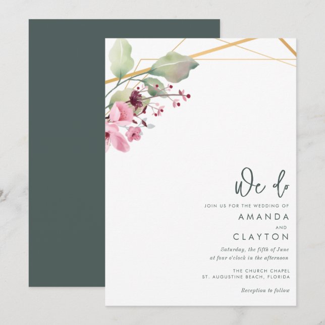 Invitación Elegante Boda de vegetación simple (Anverso / Reverso)