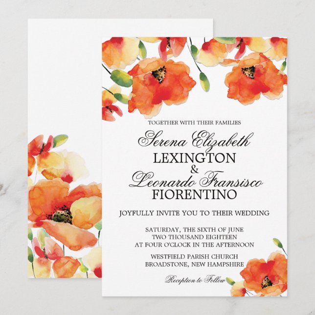 Invitación Elegante Boda de verano de adormidera dorada de Ca (Anverso / Reverso)