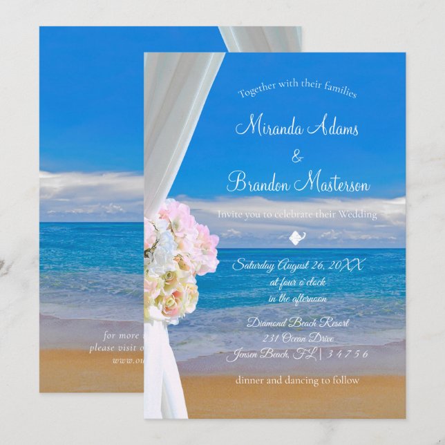Invitación Elegante Boda de verano de Floral Beach (Anverso / Reverso)