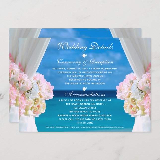 Invitación Elegante Boda de verano de Floral Ocean Beach (Anverso / Reverso)