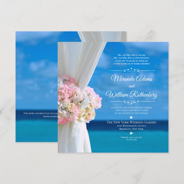 Invitación Elegante Boda de verano de Floral Ocean Beach (Anverso / Reverso)