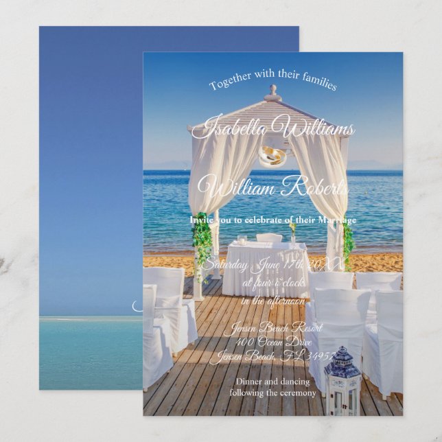 Invitación Elegante Boda de verano de Floral Ocean Beach (Anverso / Reverso)