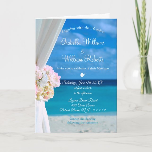 Invitación Elegante Boda de verano de Floral Ocean Beach (Anverso)
