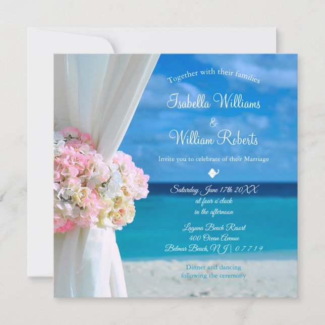 Invitación Elegante Boda de verano de Floral Ocean Beach (Anverso)