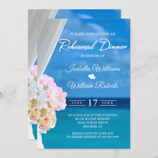 Invitación Elegante Boda de verano de Floral Ocean Beach (Anverso / Reverso)