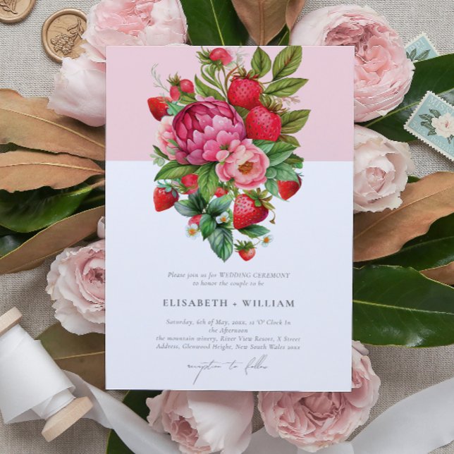 Invitación Elegante Boda de verano de fresa y peonías (Subido por el creador)
