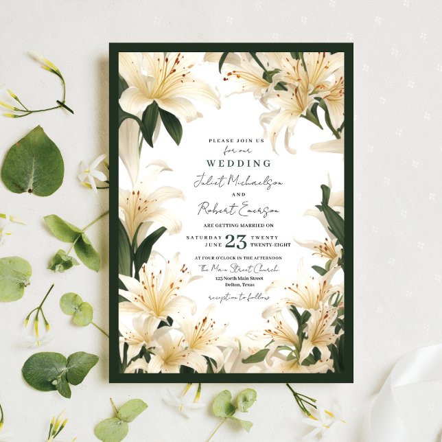 Invitación Elegante Boda de verano de la verde lirio verde bl (Subido por el creador)