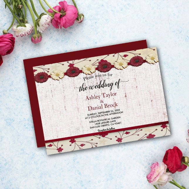 Invitación Elegante Boda de verano de marco floral rojo borgo (Subido por el creador)