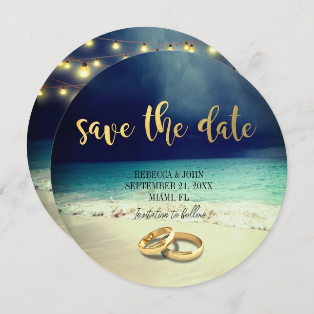 Invitación Elegante Boda de Verano de Playa Guardar la Tarjet (Anverso / Reverso)