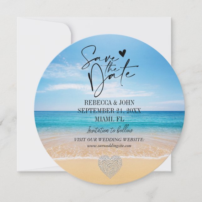 Invitación Elegante Boda de Verano de Playa Guardar la Tarjet (Anverso)