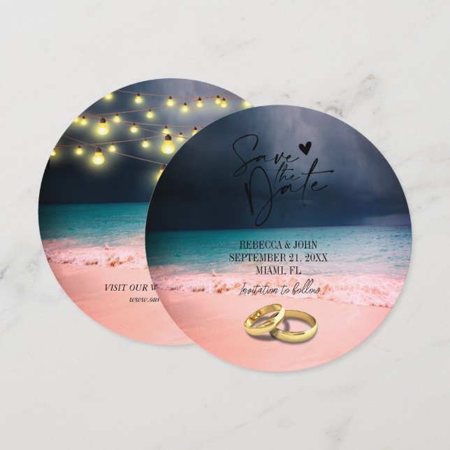 Invitación Elegante Boda de Verano de Playa Guardar la Tarjet (Anverso / Reverso)