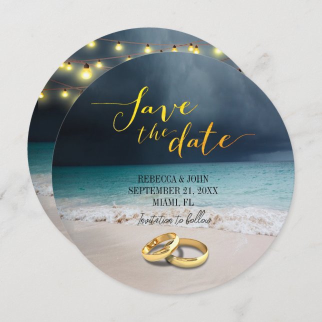 Invitación Elegante Boda de Verano de Playa Guardar la Tarjet (Anverso / Reverso)