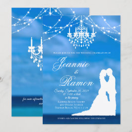 Invitación Elegante Boda de Verano de Playa, Pareja y Lámpara