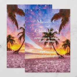 Invitación Elegante Boda de verano de Sunset Beach y Stars