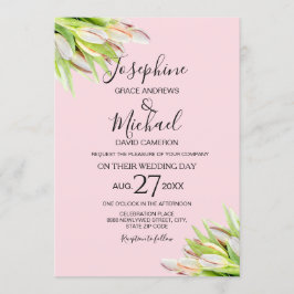 Invitación Elegante Boda de verano de tulipanes verdes rosado
