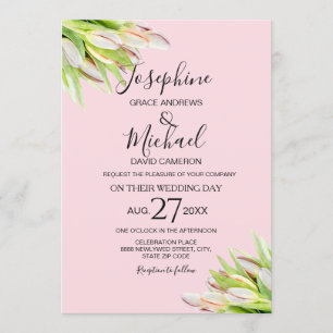 Invitación Elegante Boda de verano de tulipanes verdes rosado