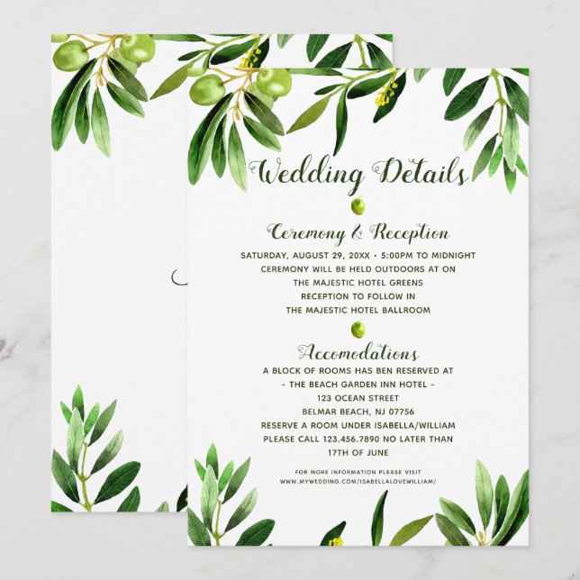 Invitación Elegante Boda de verano del Boho de Oliva (Anverso / Reverso)