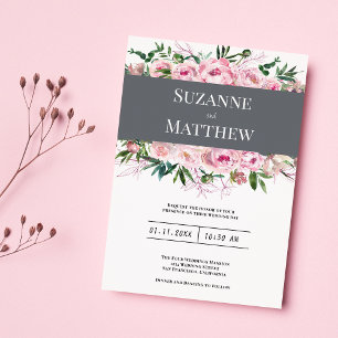 Invitación Elegante boda de verano floral de peones de coral 