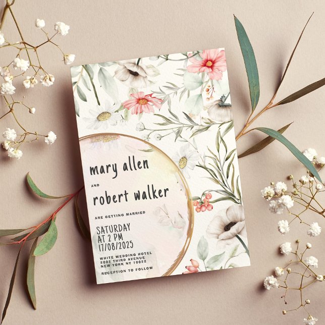 Invitación Elegante boda de verano floral verde rosa (Elegant white pink green floral summer wedding )