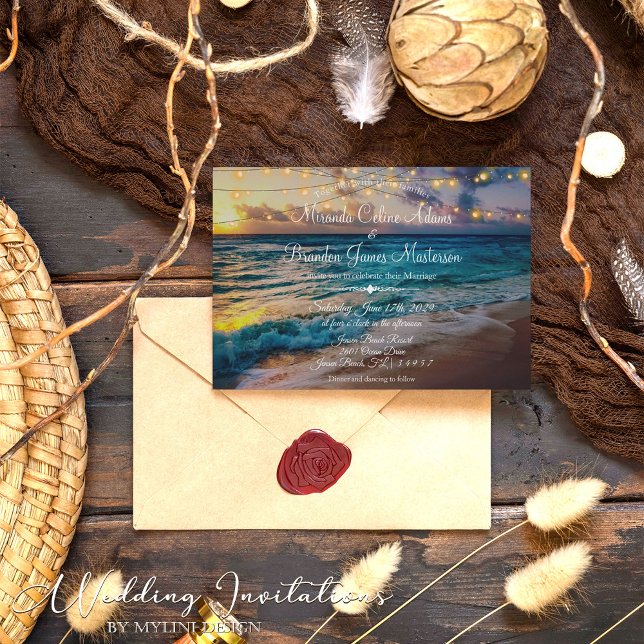 Invitación Elegante Boda de verano Sunset Beach String (Subido por el creador)