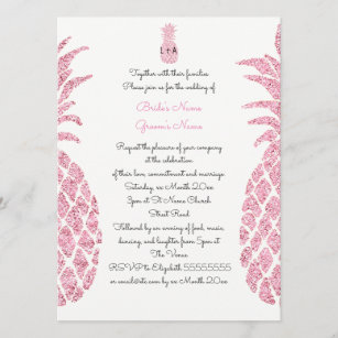 Invitación elegante boda de verano tropical purpurina rosa fa
