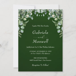 Invitación Elegante Boda de verde esmeralda y eucalipto