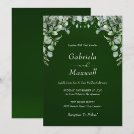 Invitación Elegante Boda de verde esmeralda y eucalipto
