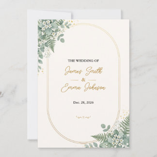 Invitación Elegante Boda de Verde Savia de Eucalipto con Hoja