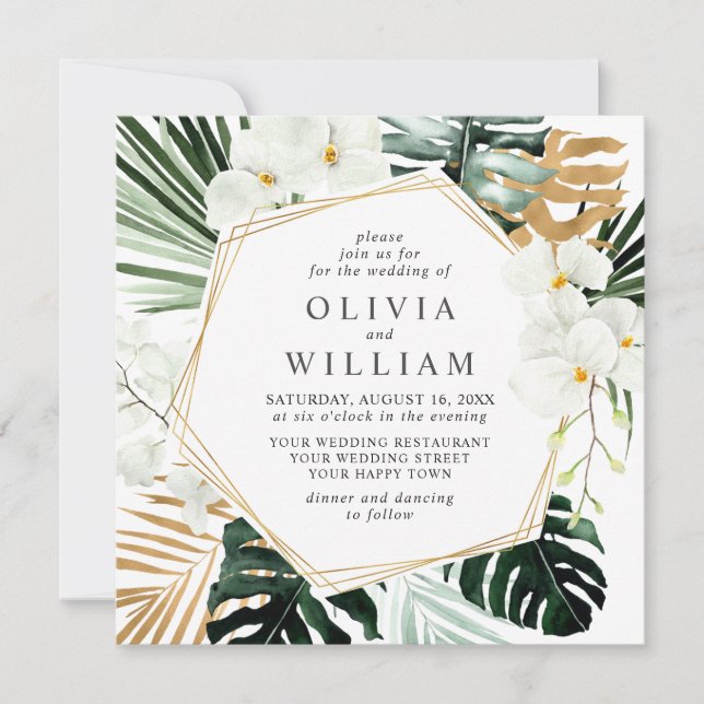 Invitación Elegante Boda de Verdor Bohemiano Orquídea Blanca (Anverso)