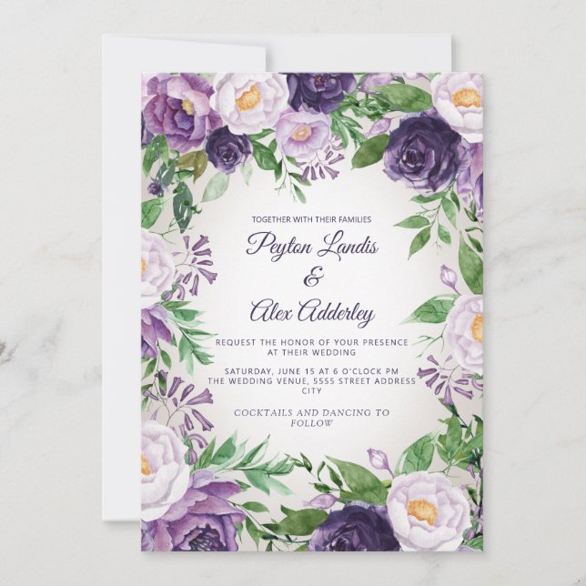 Invitación Elegante Boda de Verdor de Lavanda Púrpura (Anverso)