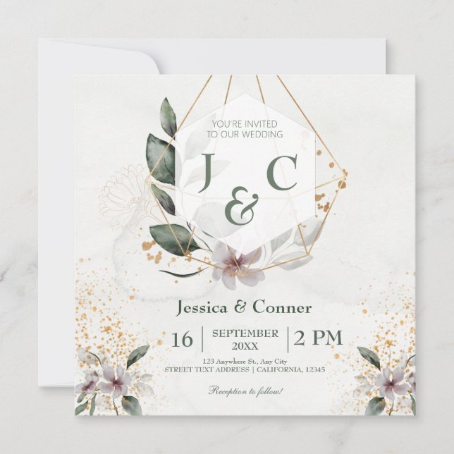 Invitación Elegante Boda de Verdor de Oro (Anverso)