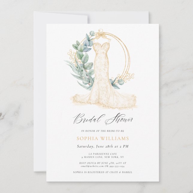 Invitación Elegante Boda de Verdor de Oro Vestido Ducha Nodal (Anverso)